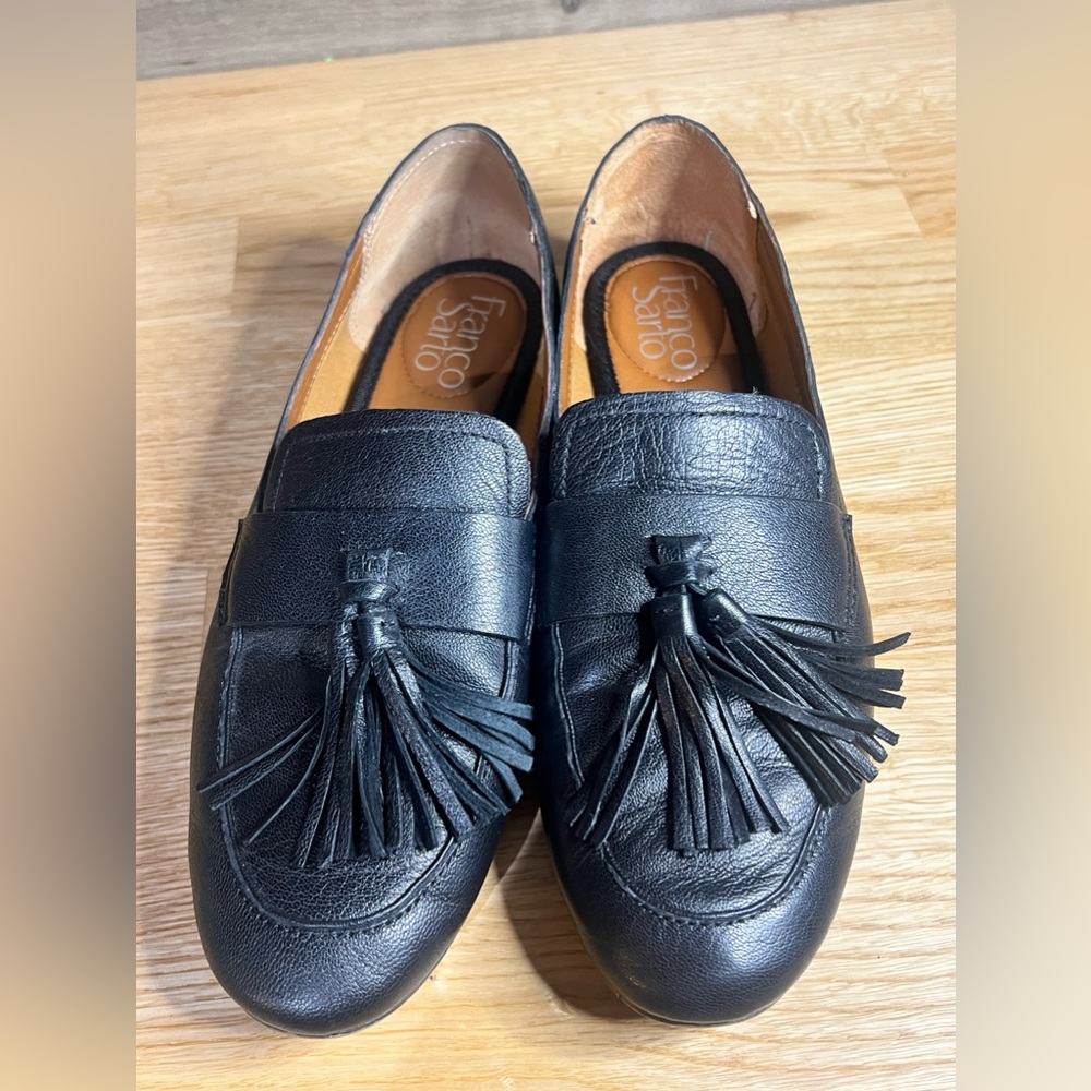Franco Sarto Brixley Leather Loafer with Leather Tassels Black Leather